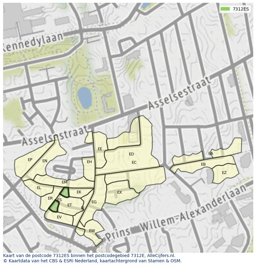 Afbeelding van het postcodegebied 7312 ES op de kaart.