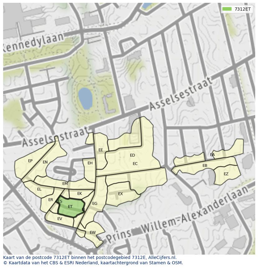 Afbeelding van het postcodegebied 7312 ET op de kaart.