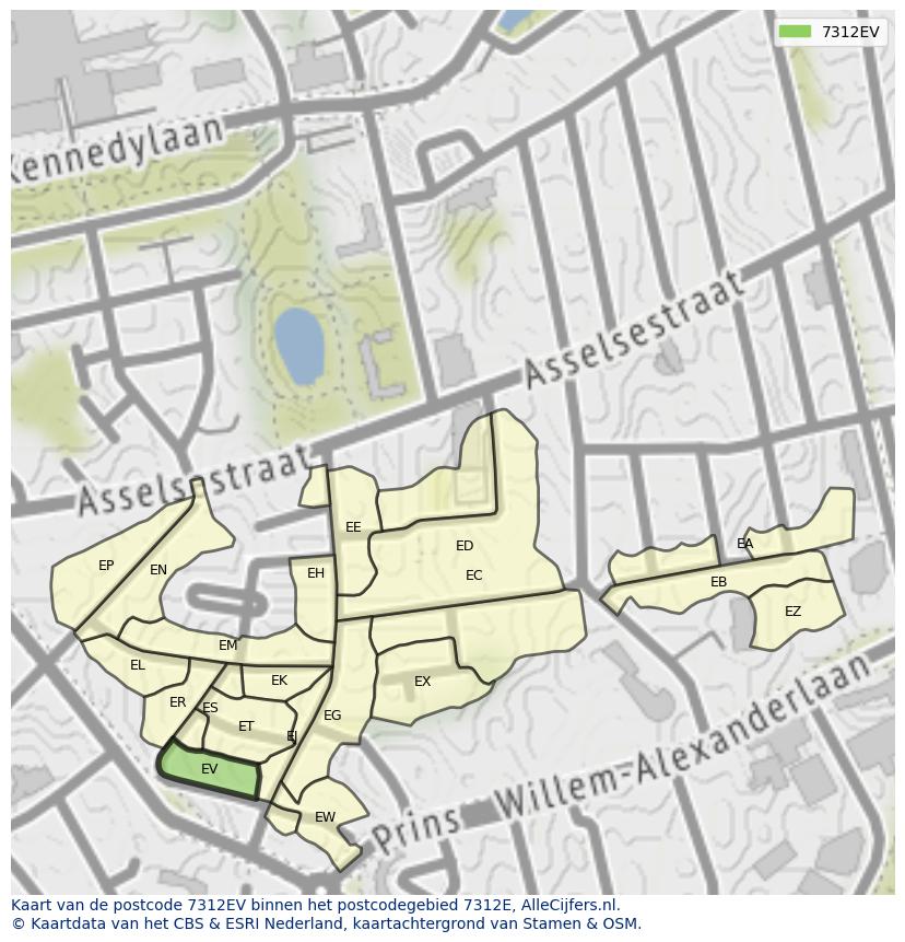 Afbeelding van het postcodegebied 7312 EV op de kaart.