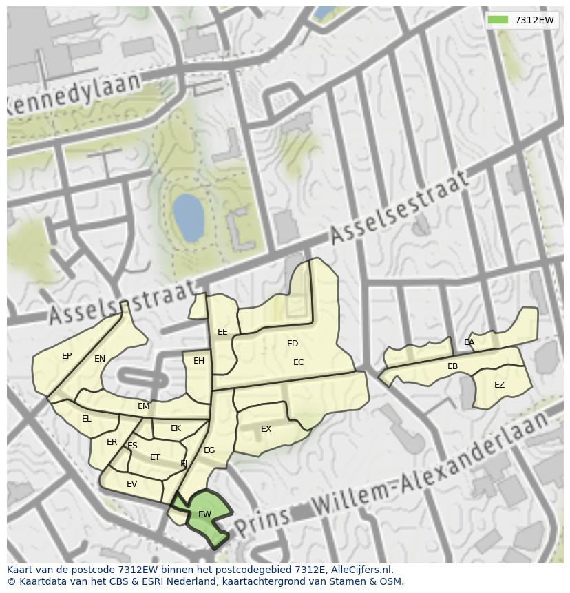 Afbeelding van het postcodegebied 7312 EW op de kaart.