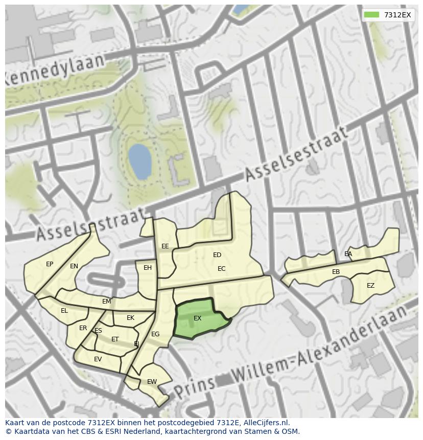 Afbeelding van het postcodegebied 7312 EX op de kaart.