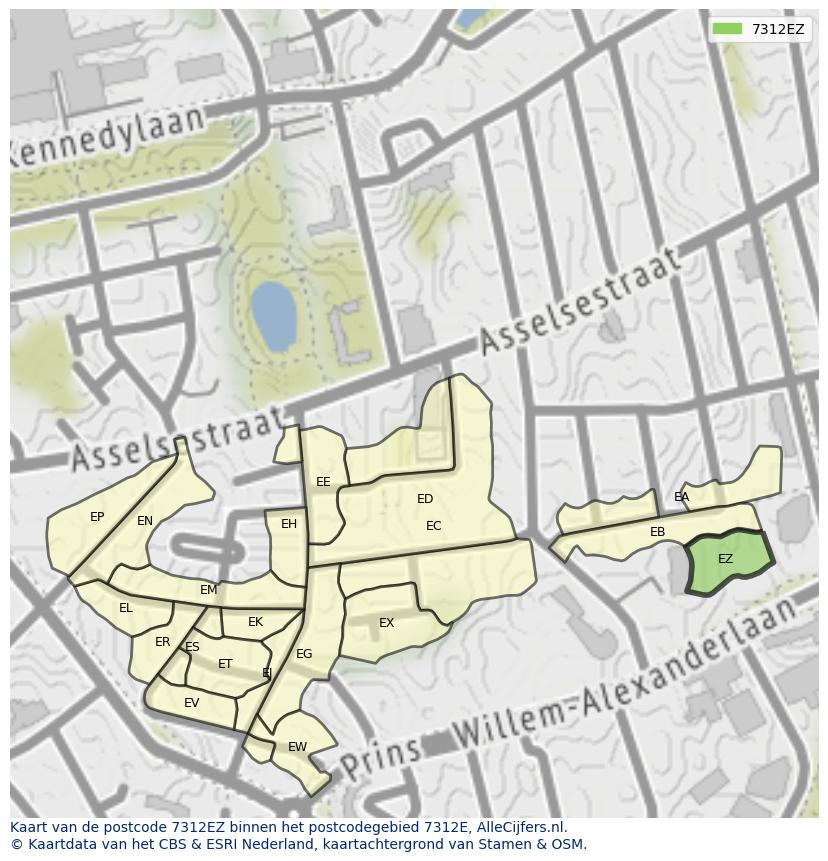 Afbeelding van het postcodegebied 7312 EZ op de kaart.