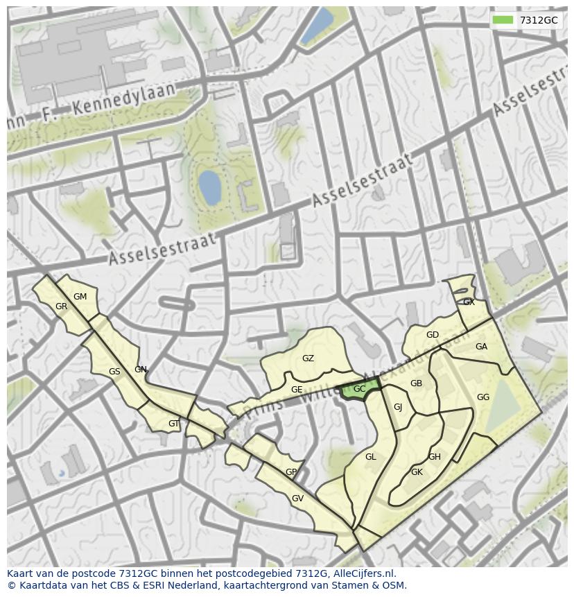 Afbeelding van het postcodegebied 7312 GC op de kaart.