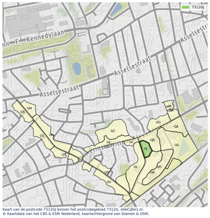 Afbeelding van het postcodegebied 7312 GJ op de kaart.