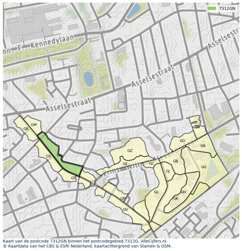 Afbeelding van het postcodegebied 7312 GN op de kaart.