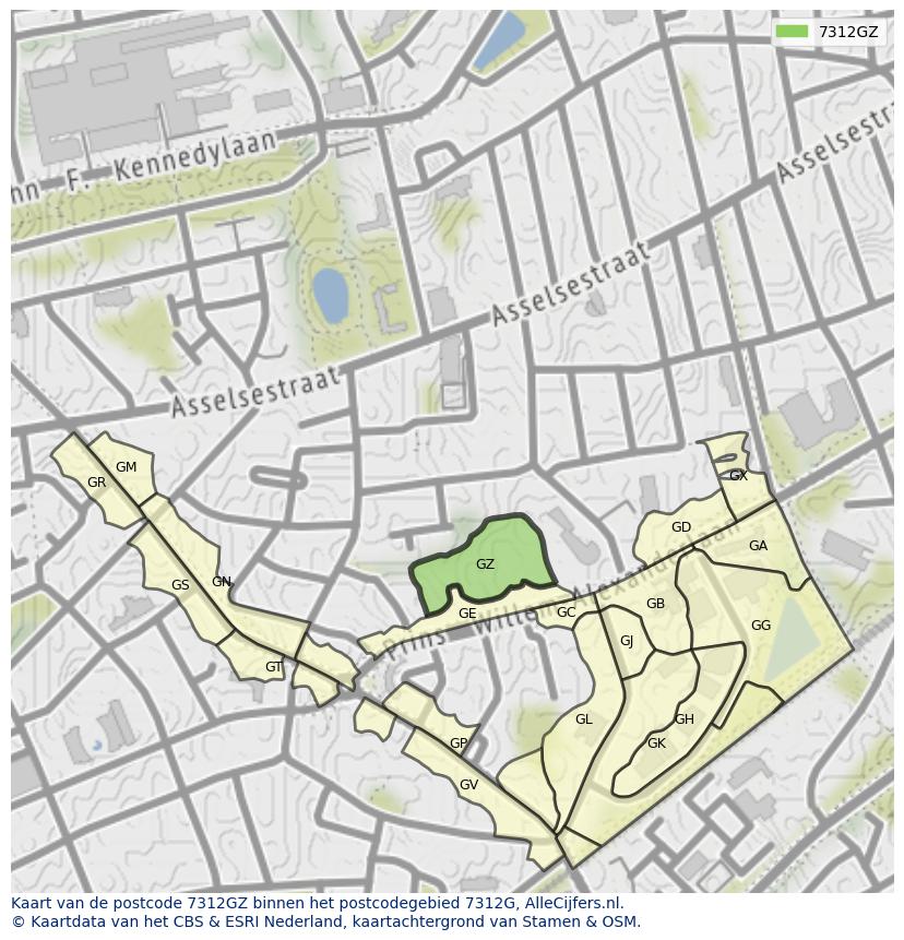 Afbeelding van het postcodegebied 7312 GZ op de kaart.