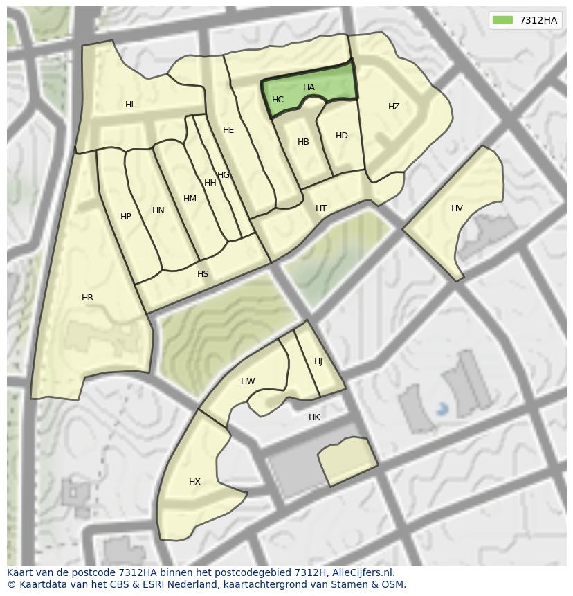 Afbeelding van het postcodegebied 7312 HA op de kaart.