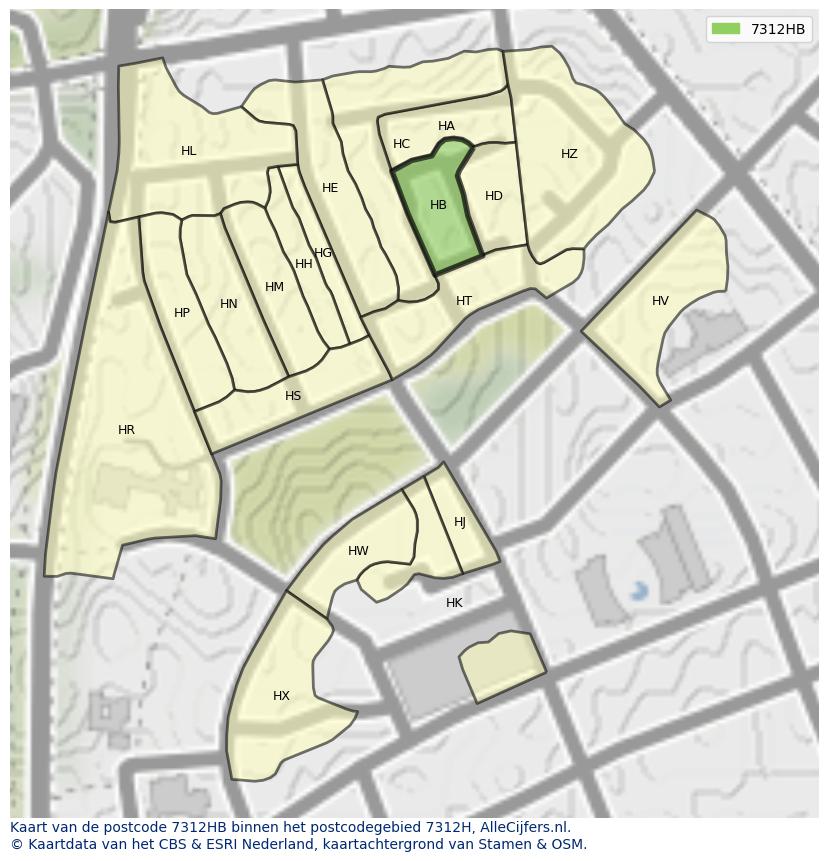Afbeelding van het postcodegebied 7312 HB op de kaart.