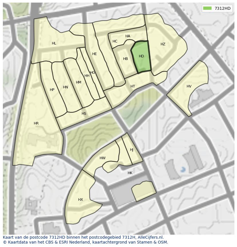 Afbeelding van het postcodegebied 7312 HD op de kaart.