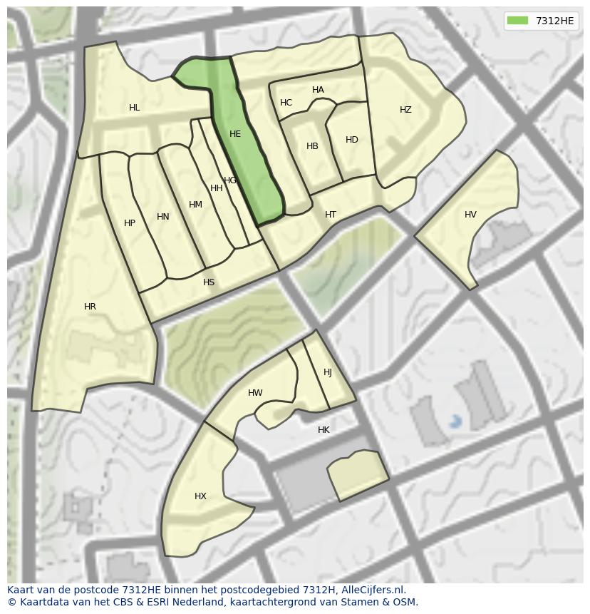 Afbeelding van het postcodegebied 7312 HE op de kaart.