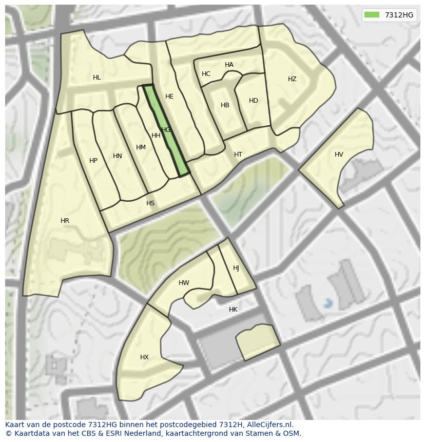 Afbeelding van het postcodegebied 7312 HG op de kaart.