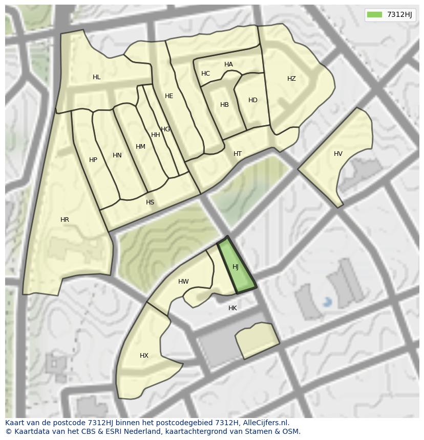 Afbeelding van het postcodegebied 7312 HJ op de kaart.