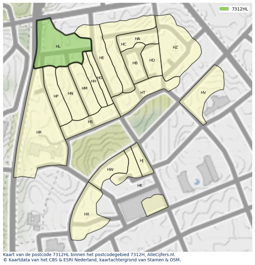 Afbeelding van het postcodegebied 7312 HL op de kaart.