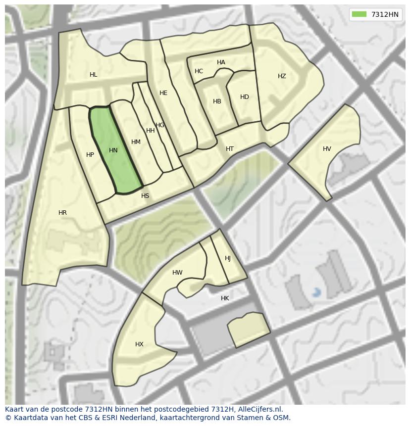 Afbeelding van het postcodegebied 7312 HN op de kaart.