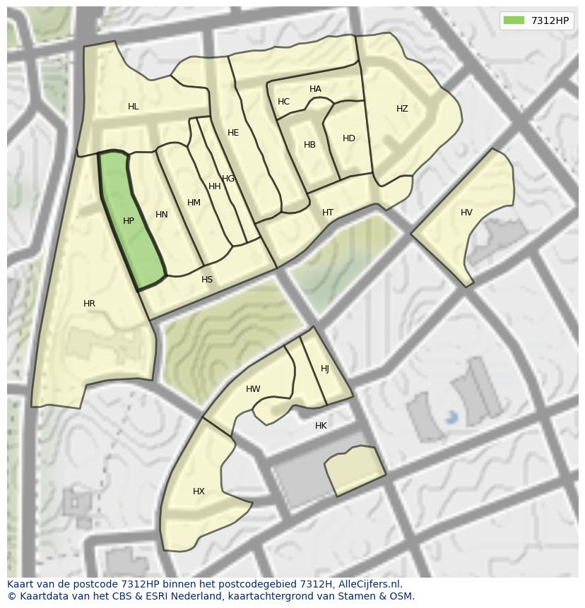 Afbeelding van het postcodegebied 7312 HP op de kaart.