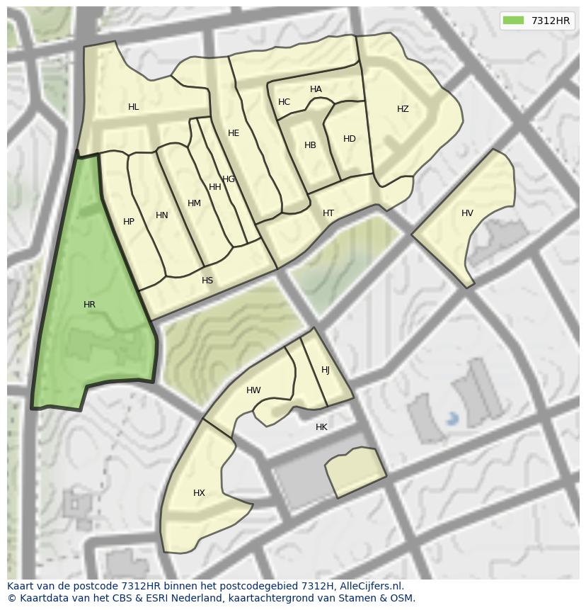 Afbeelding van het postcodegebied 7312 HR op de kaart.