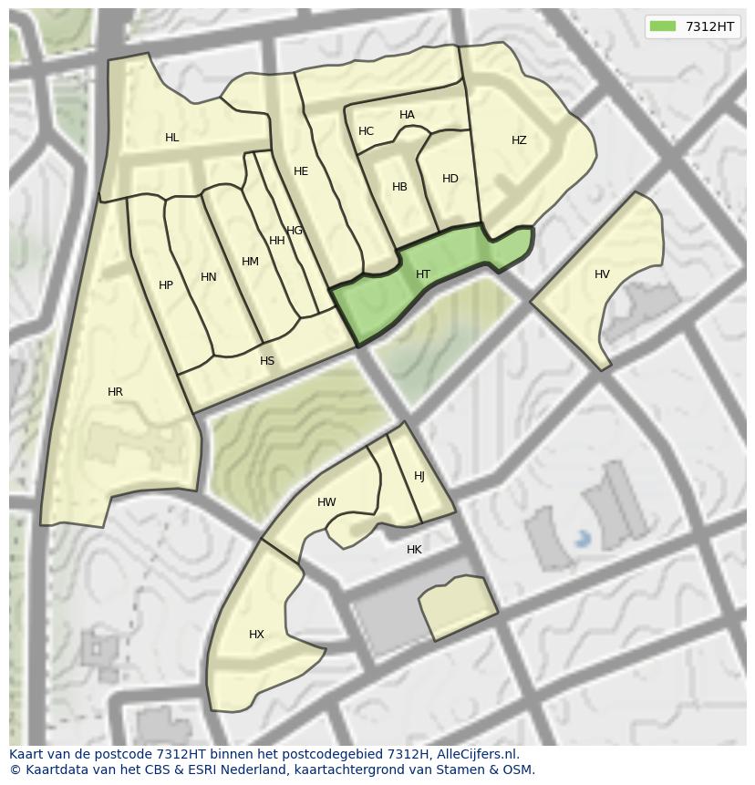 Afbeelding van het postcodegebied 7312 HT op de kaart.
