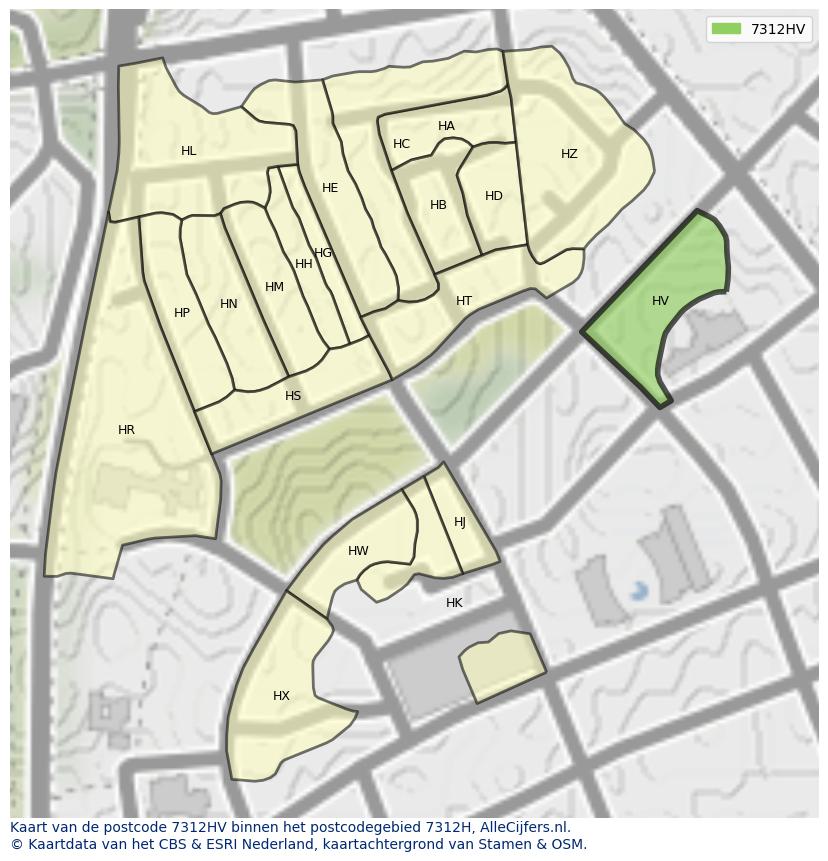 Afbeelding van het postcodegebied 7312 HV op de kaart.