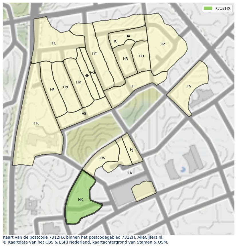 Afbeelding van het postcodegebied 7312 HX op de kaart.
