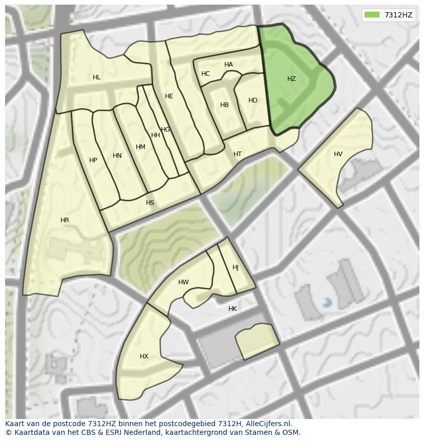 Afbeelding van het postcodegebied 7312 HZ op de kaart.
