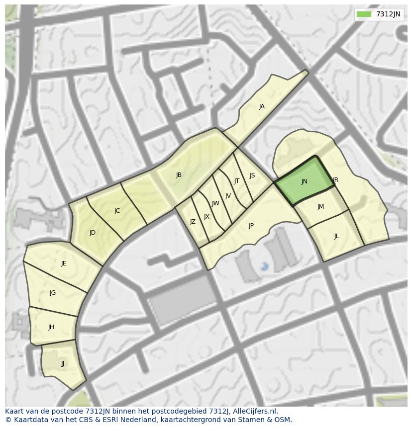 Afbeelding van het postcodegebied 7312 JN op de kaart.