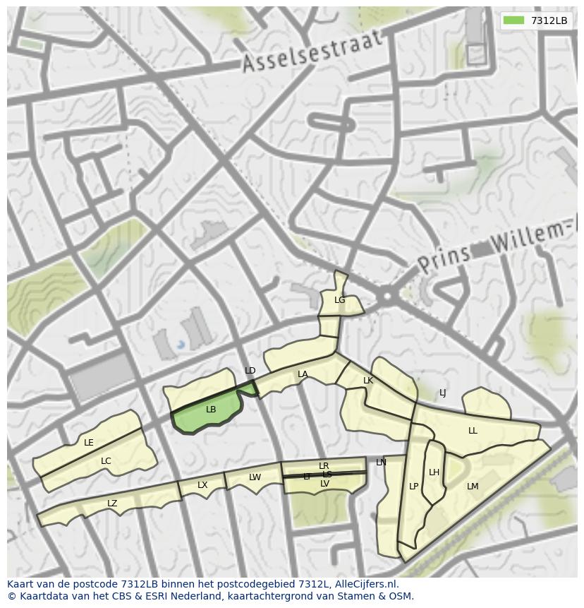 Afbeelding van het postcodegebied 7312 LB op de kaart.