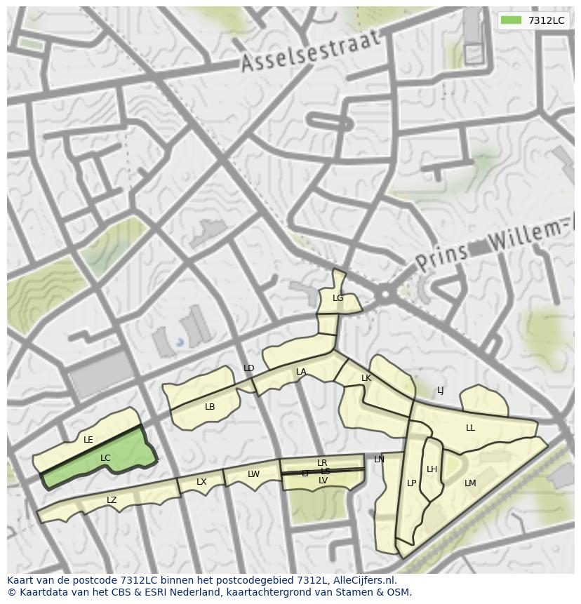 Afbeelding van het postcodegebied 7312 LC op de kaart.