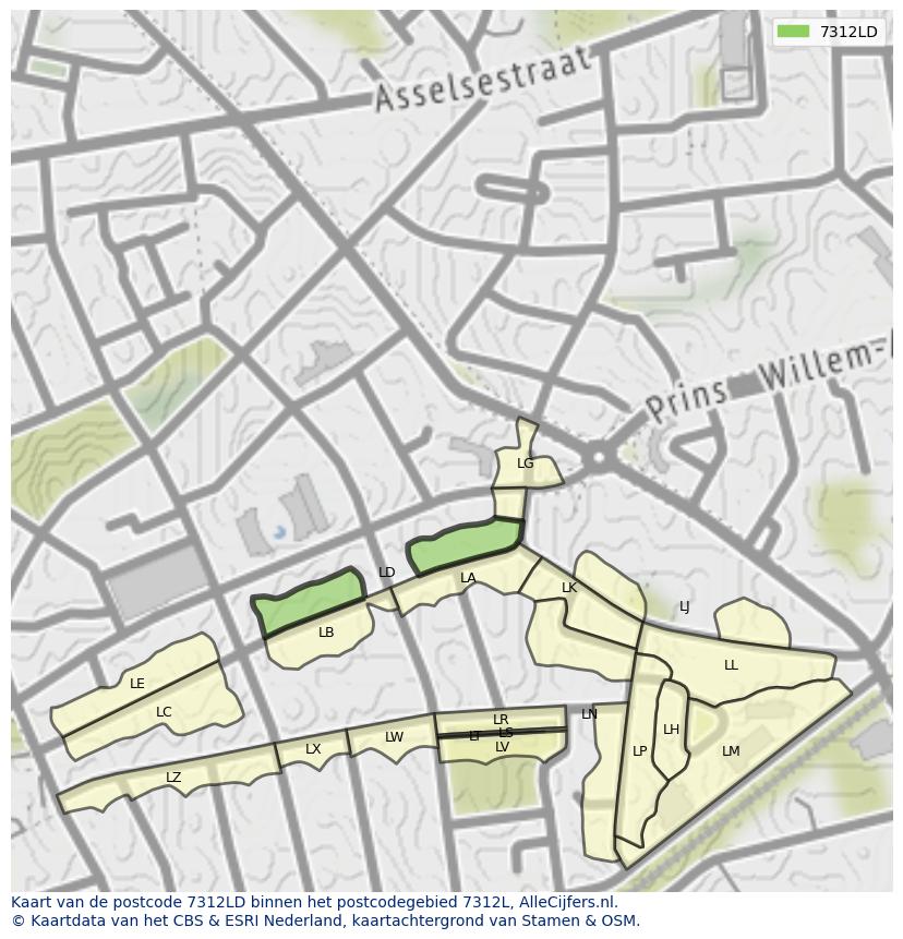 Afbeelding van het postcodegebied 7312 LD op de kaart.