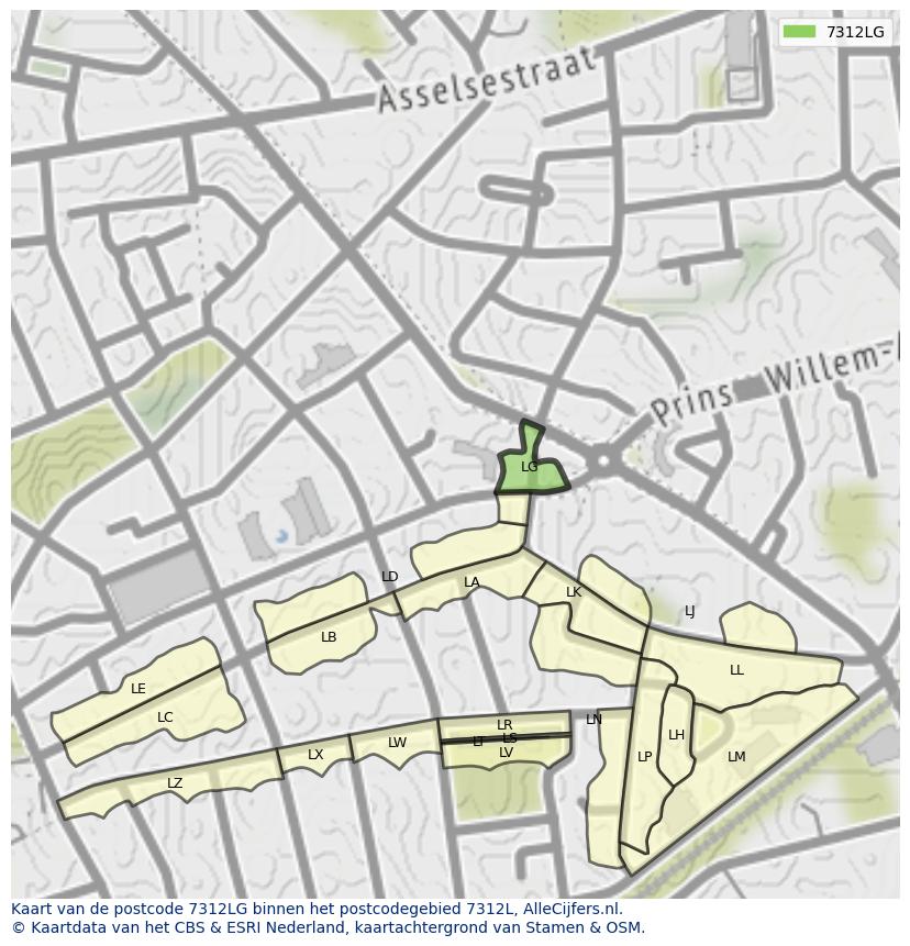 Afbeelding van het postcodegebied 7312 LG op de kaart.