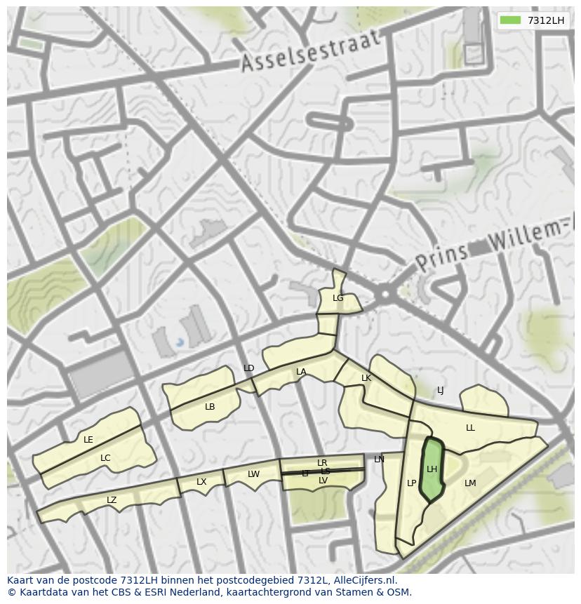 Afbeelding van het postcodegebied 7312 LH op de kaart.