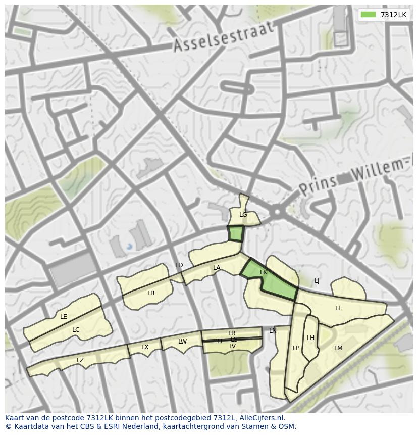 Afbeelding van het postcodegebied 7312 LK op de kaart.