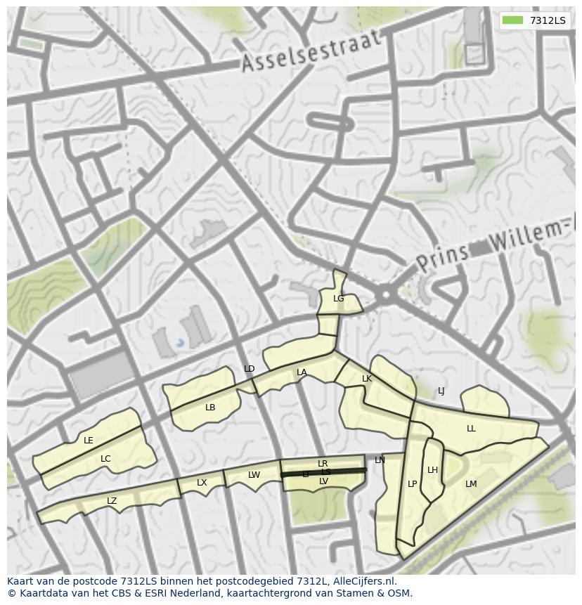Afbeelding van het postcodegebied 7312 LS op de kaart.