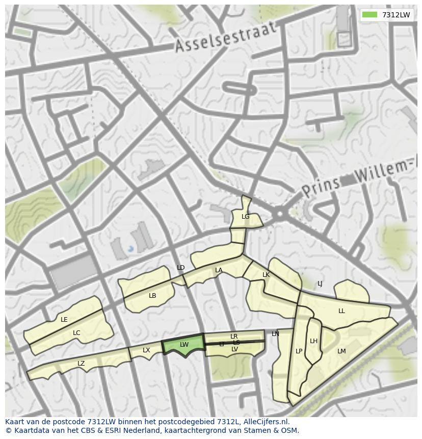 Afbeelding van het postcodegebied 7312 LW op de kaart.