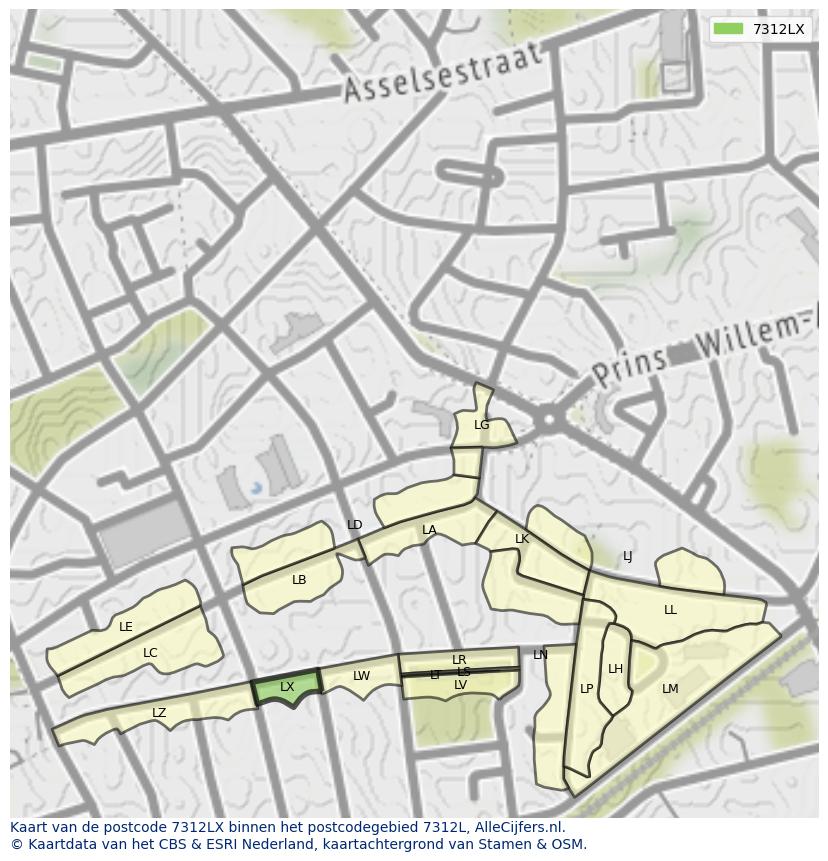 Afbeelding van het postcodegebied 7312 LX op de kaart.