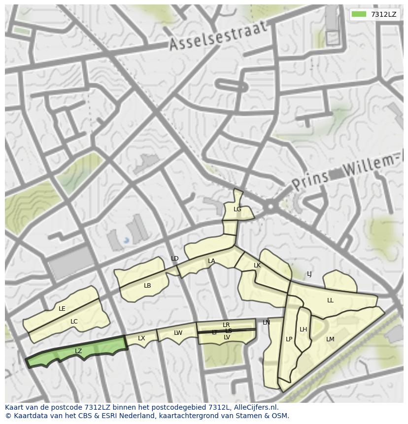 Afbeelding van het postcodegebied 7312 LZ op de kaart.