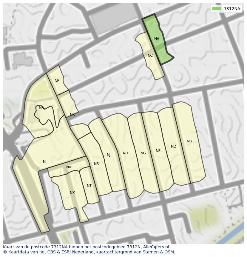 Afbeelding van het postcodegebied 7312 NA op de kaart.