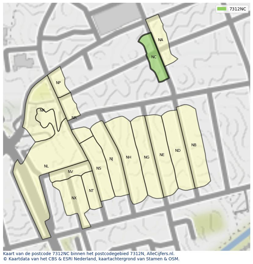 Afbeelding van het postcodegebied 7312 NC op de kaart.