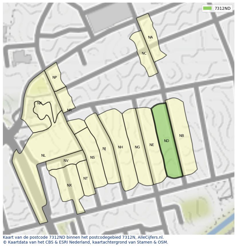 Afbeelding van het postcodegebied 7312 ND op de kaart.