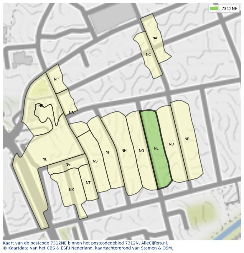 Afbeelding van het postcodegebied 7312 NE op de kaart.