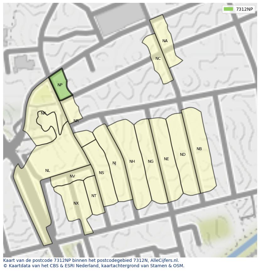 Afbeelding van het postcodegebied 7312 NP op de kaart.