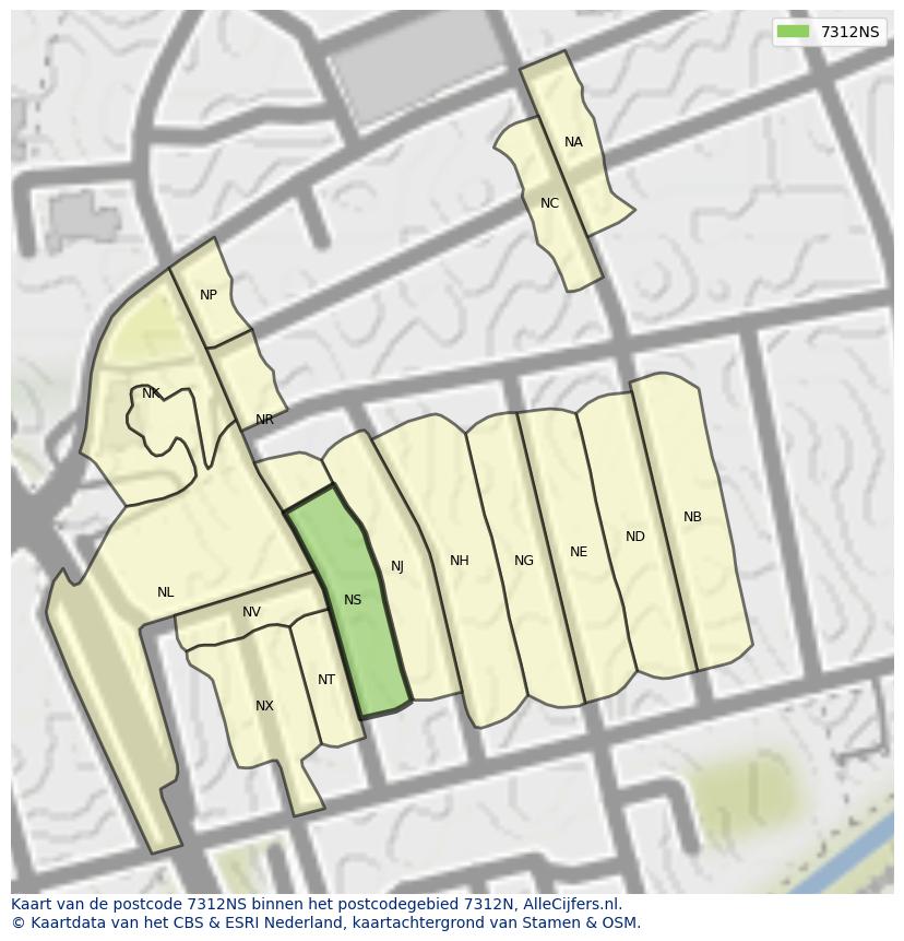 Afbeelding van het postcodegebied 7312 NS op de kaart.