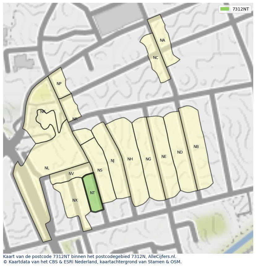 Afbeelding van het postcodegebied 7312 NT op de kaart.