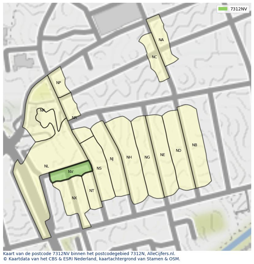 Afbeelding van het postcodegebied 7312 NV op de kaart.