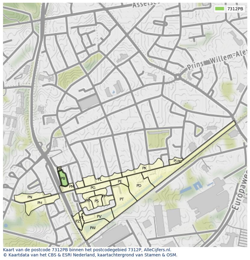 Afbeelding van het postcodegebied 7312 PB op de kaart.