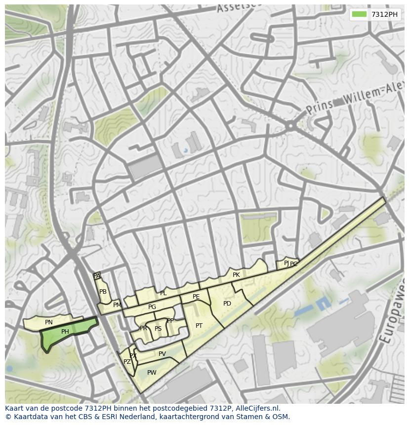 Afbeelding van het postcodegebied 7312 PH op de kaart.