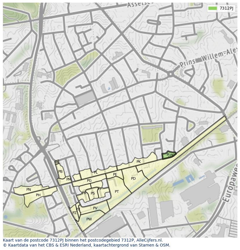 Afbeelding van het postcodegebied 7312 PJ op de kaart.
