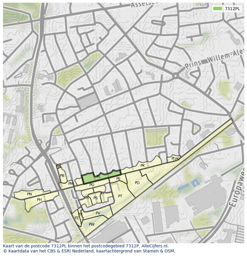 Afbeelding van het postcodegebied 7312 PL op de kaart.