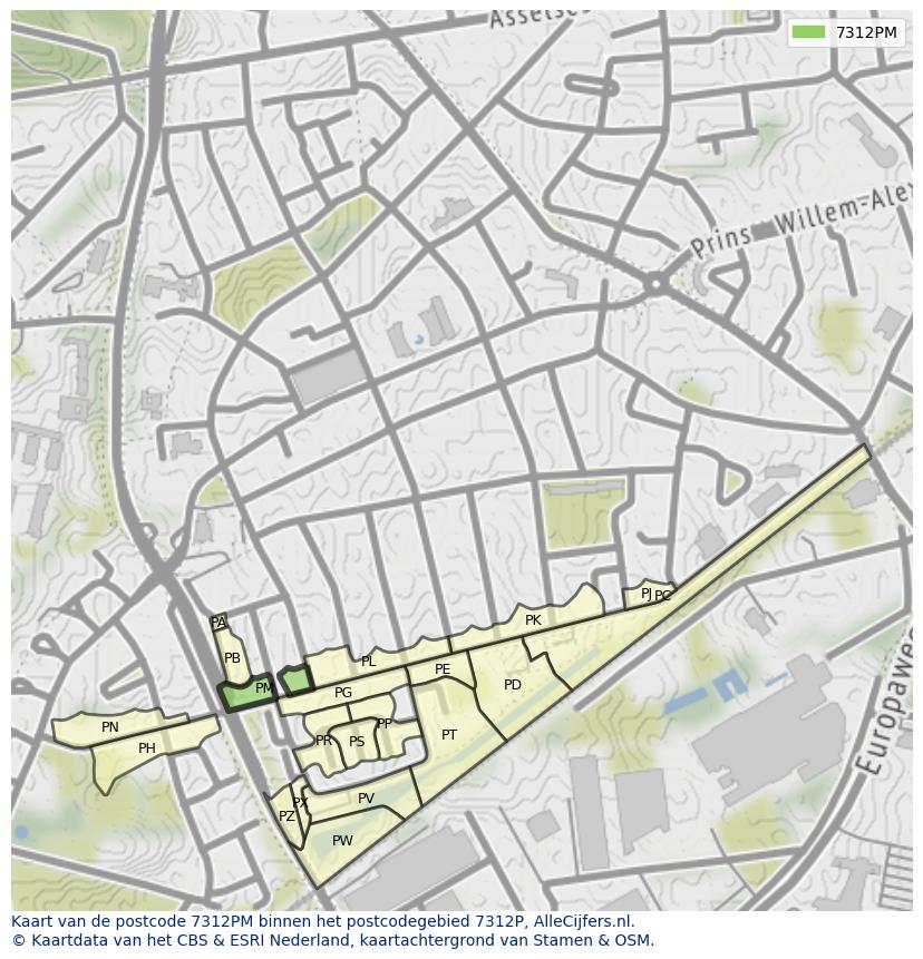 Afbeelding van het postcodegebied 7312 PM op de kaart.