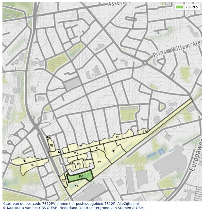Afbeelding van het postcodegebied 7312 PV op de kaart.