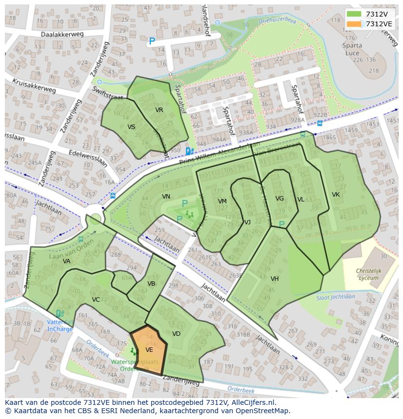 Afbeelding van het postcodegebied 7312 VE op de kaart.